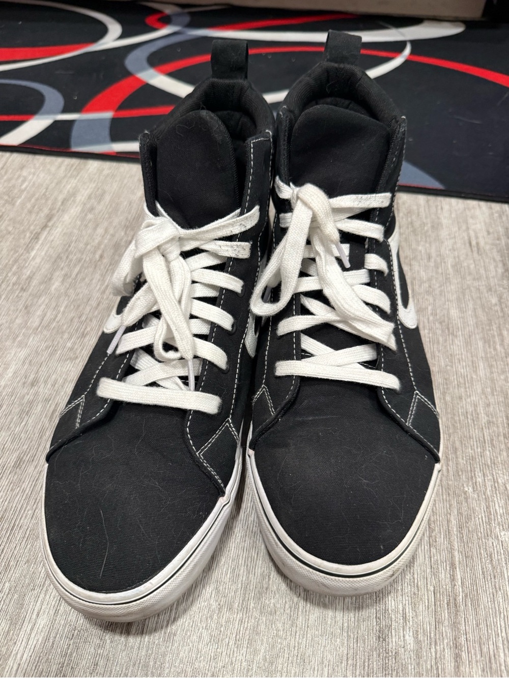 Men's Black High-Top Canvas Sneakers with White Laces